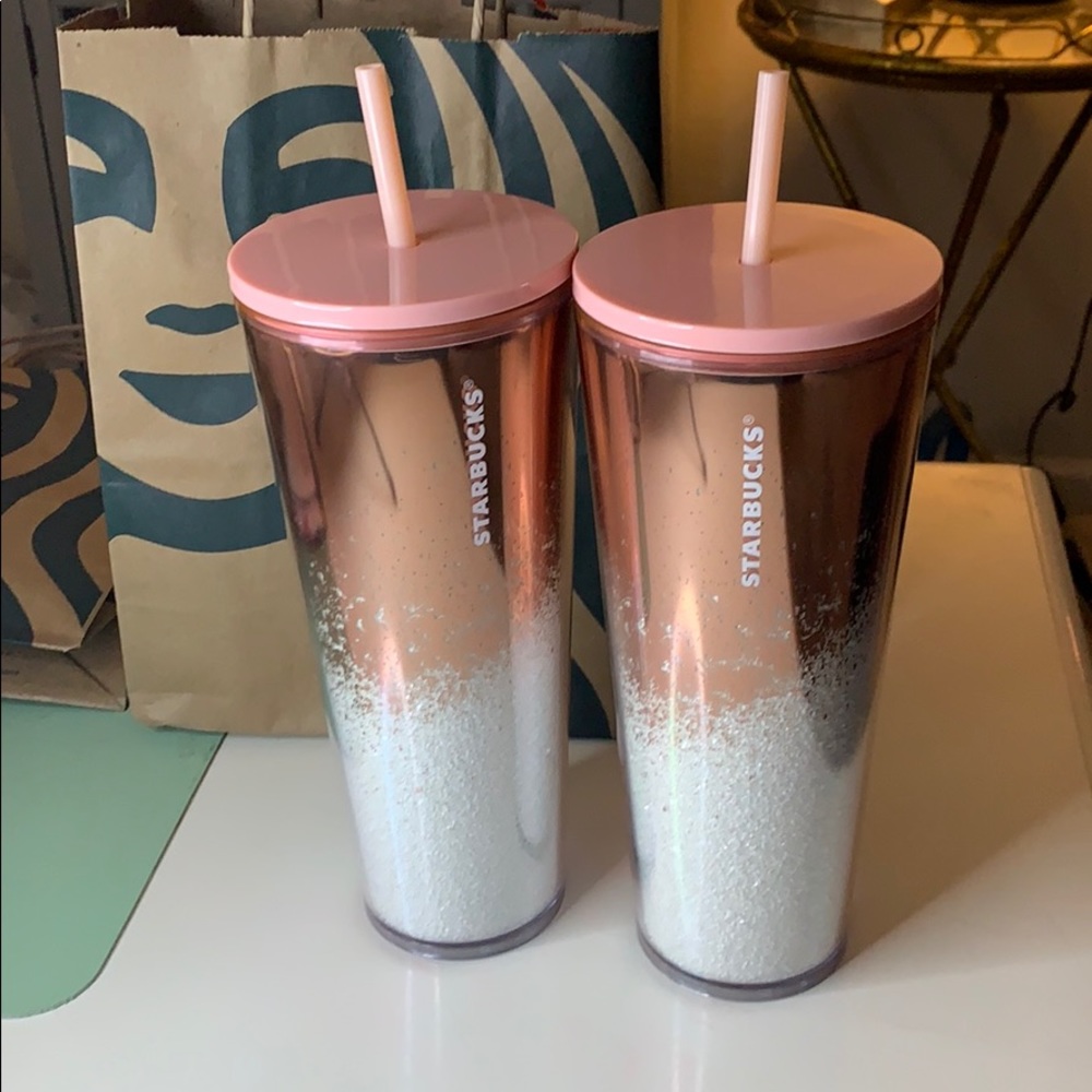 NWT set of 2-Starbucks Rose Gold/glittery 24 oz